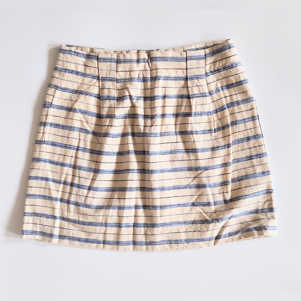 J. Crew Striped Cotton Linen Flared Skirt Size 4 Blue Beige